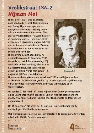 Gedenkposter voor Hijman Nol, Vrolikstraat 136-2